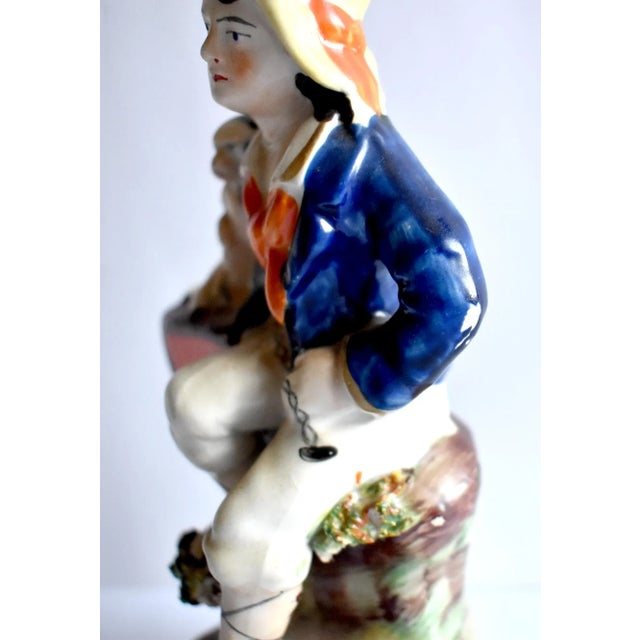 Green Antique Mid-19th-Century Staffordshire Figurine of a Boy, Monkey, and Organ Grinder For Sale - Image 8 of 13