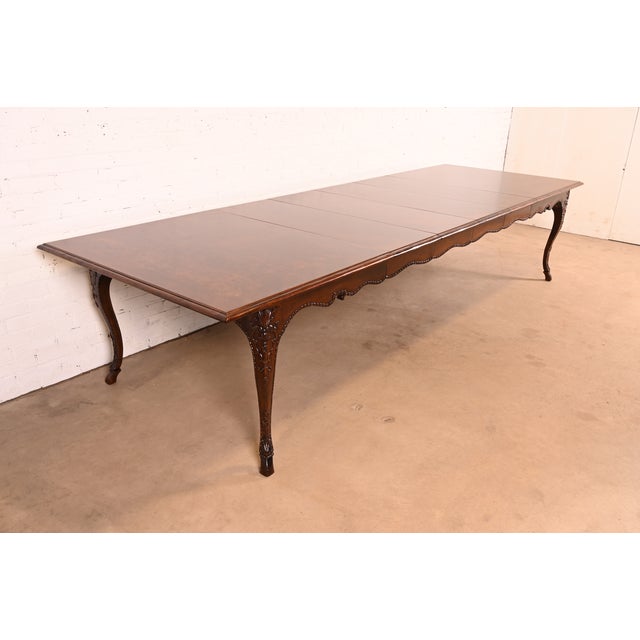 Baker Furniture Company Baker Furniture Italian Provincial Carved Cherry and Burl Wood Extension Dining Table, Newly Refinished For Sale - Image 4 of 18