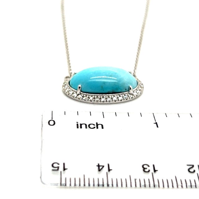 Metal Persian Turquoise Diamond Halo Pendant with Chain 14k WG 8.1 TCW Certified For Sale - Image 7 of 7