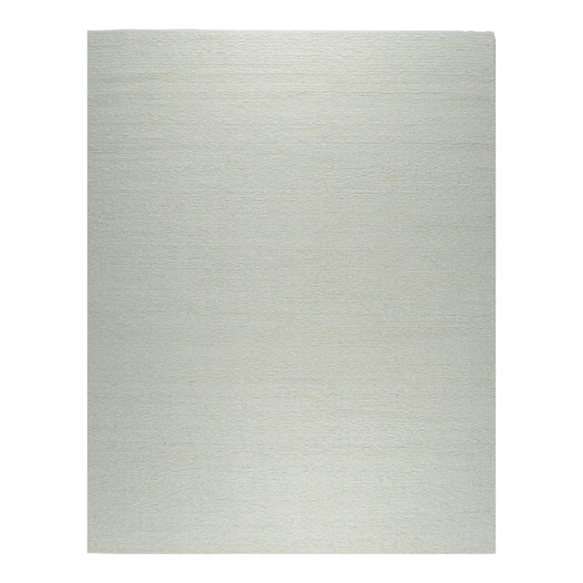 8x10 Bespoke Delicate Ivory Open Field Contemporary Handmade Wool Carpet Rug For Sale