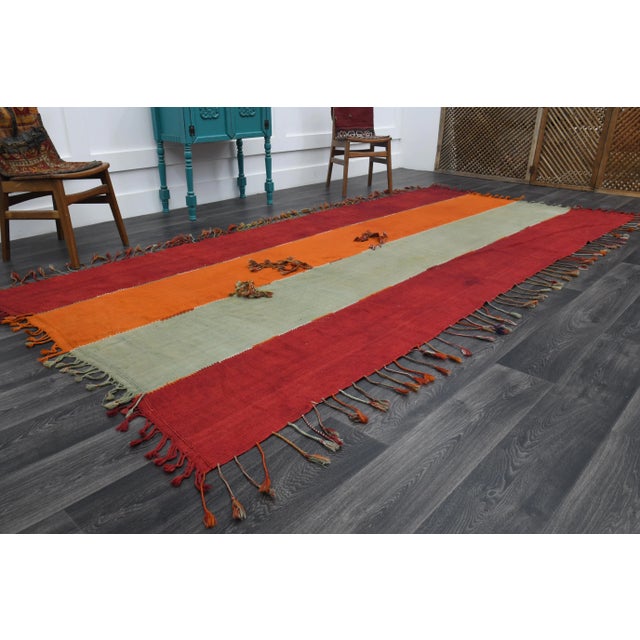 Vintage Turkish Oushak Handmade Wool Cotton Red Runner Rug For Sale - Image 4 of 11