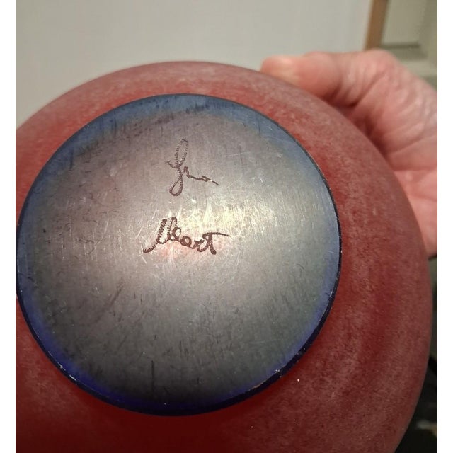 Franco Moretti Murano Art Glass Scavo Bowl Red Cobalt Blue Signed Italy Vintage For Sale - Image 4 of 5