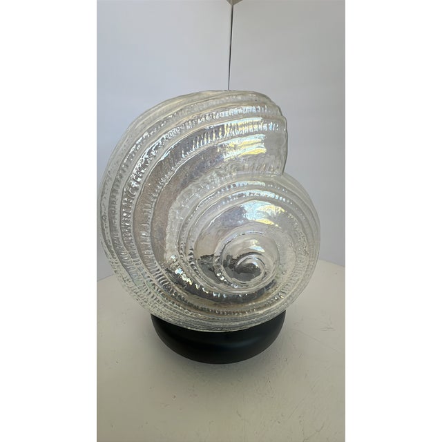 A magnificent and rare vintage nautilus shell sculpture, expertly hand-blown with remarkably thin, delicate glass walls....