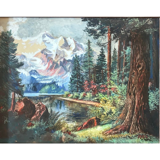 Impressionist 1956 Framed Original Landscape Painting of the Rocky Mountains For Sale - Image 3 of 8