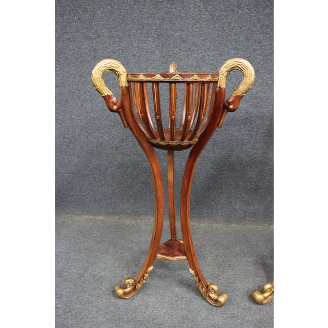Pair of Hollywood Regency Mahogany Swan Jardinières / Planters For Sale - Image 11 of 14
