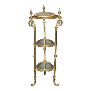 Exceptional Solid Bronze Beveled Glass and Onyx Victorian Plantstand End Table For Sale