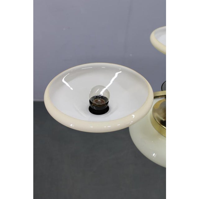 Metal Art Deco Brass, Glass, and Aluminum Chandelier with Cream Glass, Czechoslovakia, 1930s For Sale - Image 7 of 14