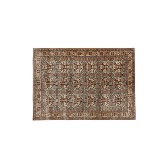 Mid-Century Modern Vintage Animal Garden Turkish Oushak Rug With Rich Border 6'6'' X 9'3'' For Sale - Image 3 of 11