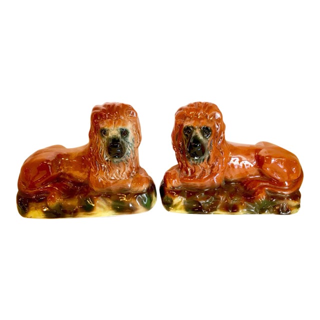 Staffordshire Recumbent Lions, Late 19th Century - a Pair For Sale