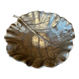 1960’s Metal Brass Finish Leaf Large Tray/ Bowl For Sale