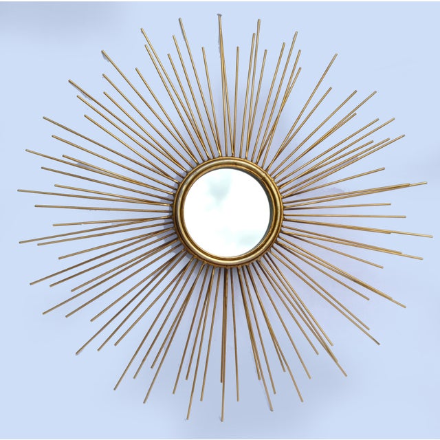 Mid-Century Modern Set of 2 Chaty Vallauris Style Accent Mirrors Sunburst Design Gold Finish Mid-Century Modern For Sale - Image 3 of 12