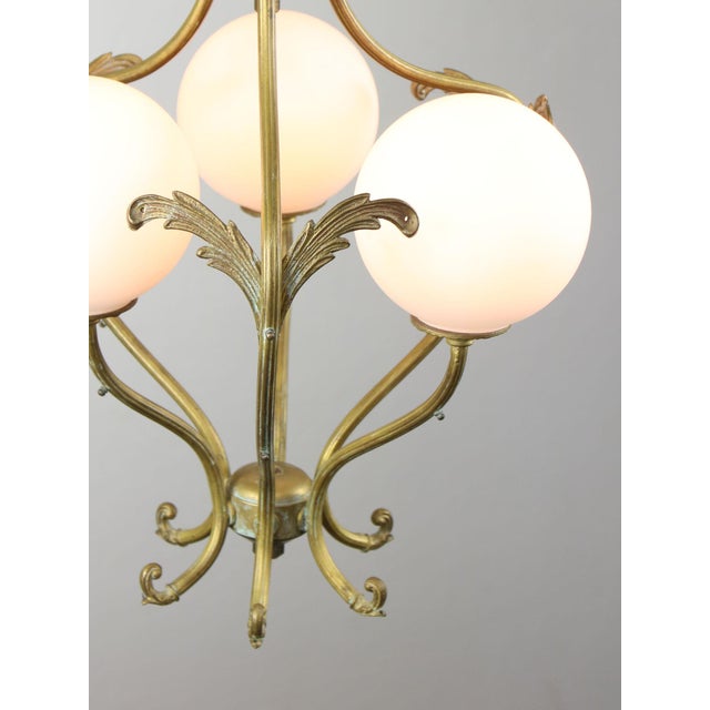 Goldenrod Antique Italian Brass and Opaline Chandelier For Sale - Image 8 of 17