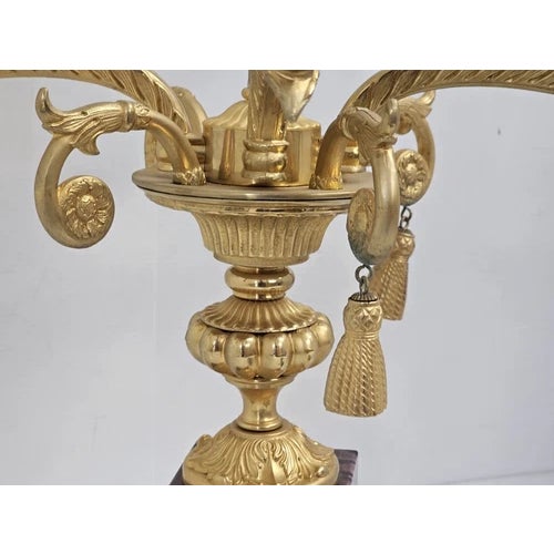 Vintage Laudarte SRL Italy Made Gilt Brass Candelabra Marble Table Lamp For Sale - Image 13 of 16