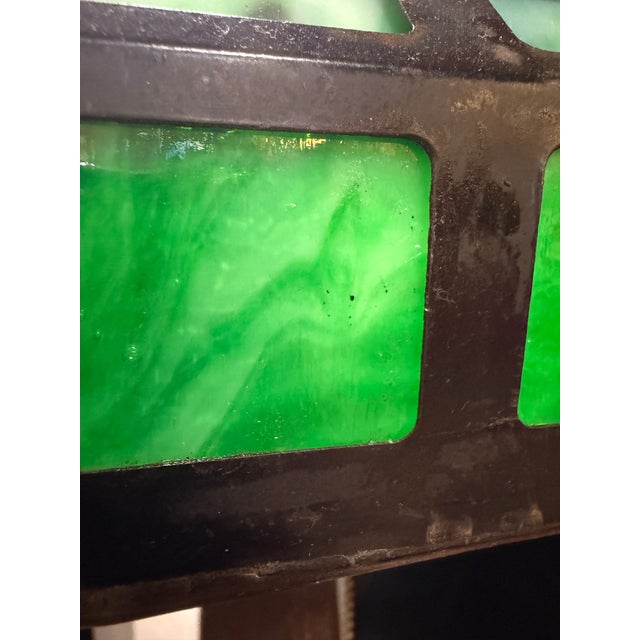 Wood Arts & Crafts Green Slag Glass Table or Desk Lamp For Sale - Image 7 of 11