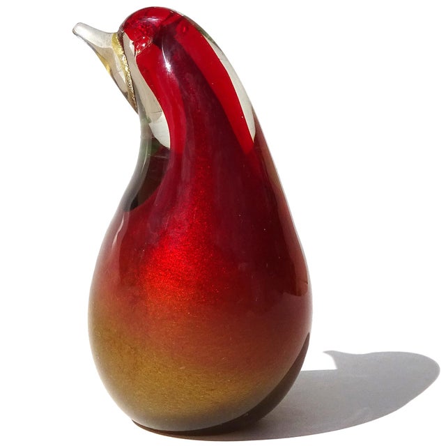 Beautiful vintage Murano hand blown Sommerso ruby red over golden copper aventurine and gold flecks accents Italian art...