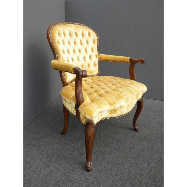 Vintage French Provincial Tufted Gold Velvet Accent Chair ...