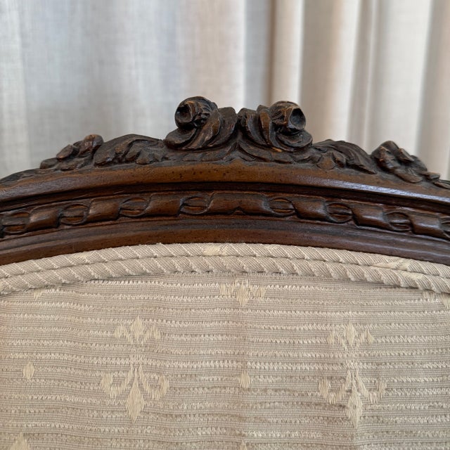 Beige Pair of Mid-Century Louis XVI Style Carved Walnut Bergère Armchairs For Sale - Image 8 of 9