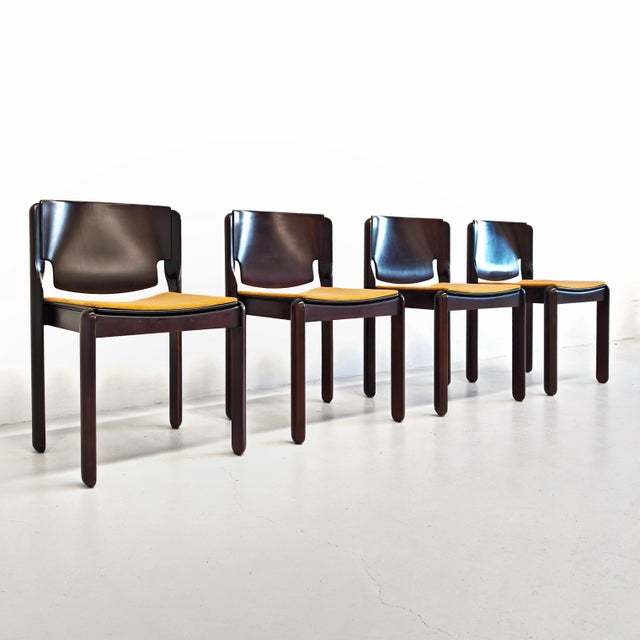 Vintage Wooden and Velvet Chairs by Vico Magistretti for Cassina, 1970s, Set of 4, in Flawless conditions. Designed 1970...