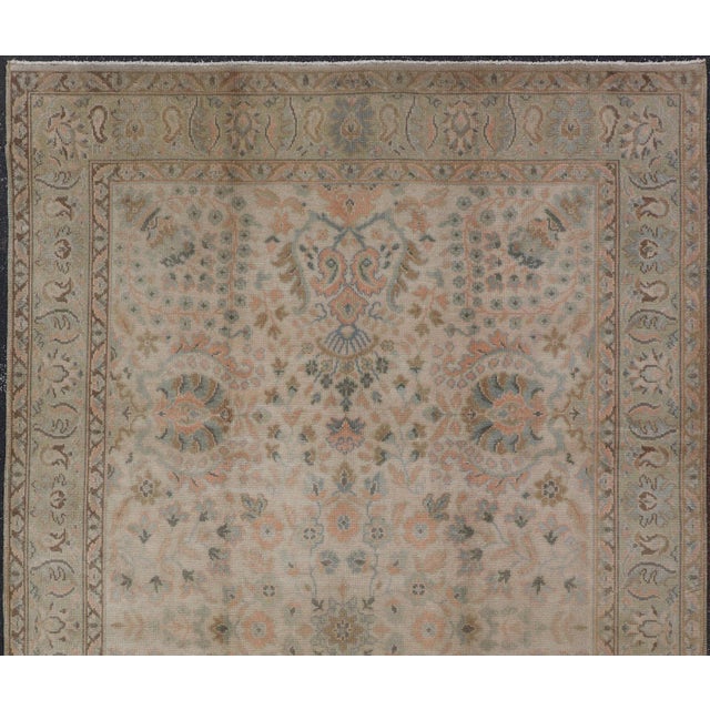 Neutral Vintage Turkish Oushak Rug With Floral Design and Repeated Floral Motifs For Sale - Image 4 of 16