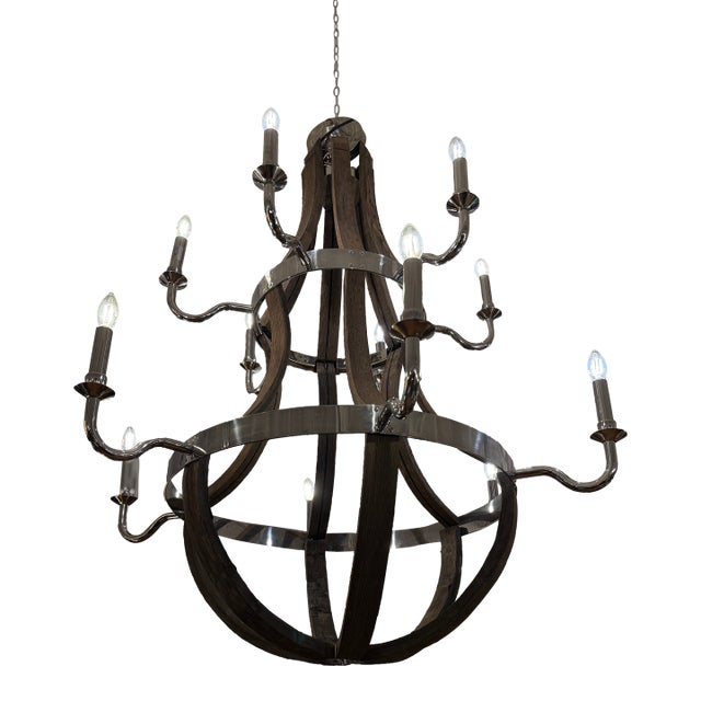 Restoration Hardware Twelve Light Wine Barrel Chandelier For Sale