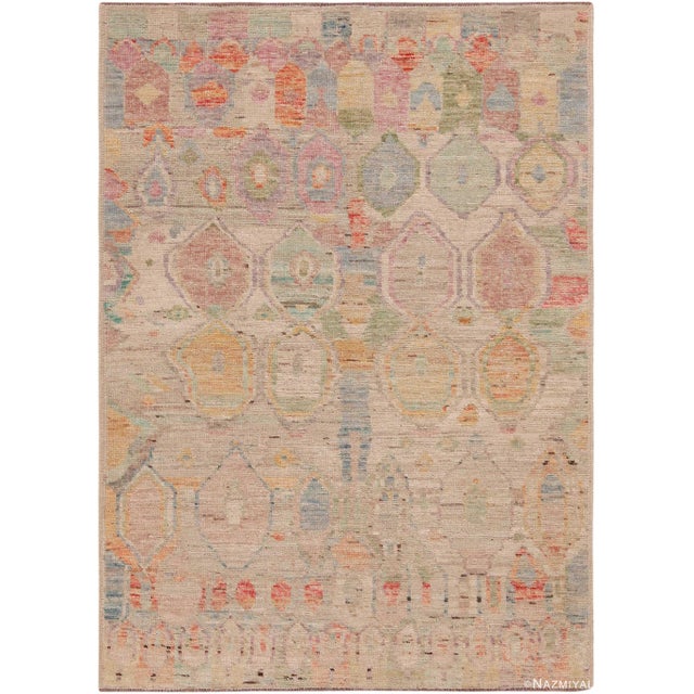 Beautiful Colorful Modern Minimalist Geometric Pattern Area Rug, Country of Origin: Central Asia, Circa date: Modern -...
