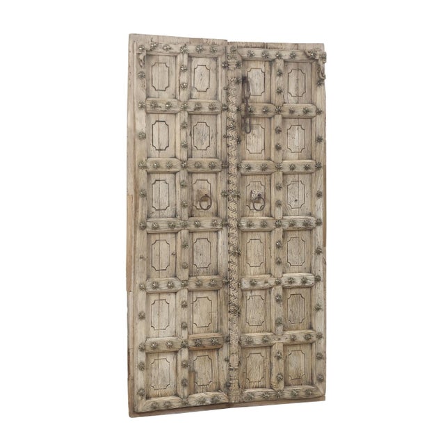 Antique Indian Bleached and Carved Teakwood Door, Rajasthan For Sale - Image 4 of 5