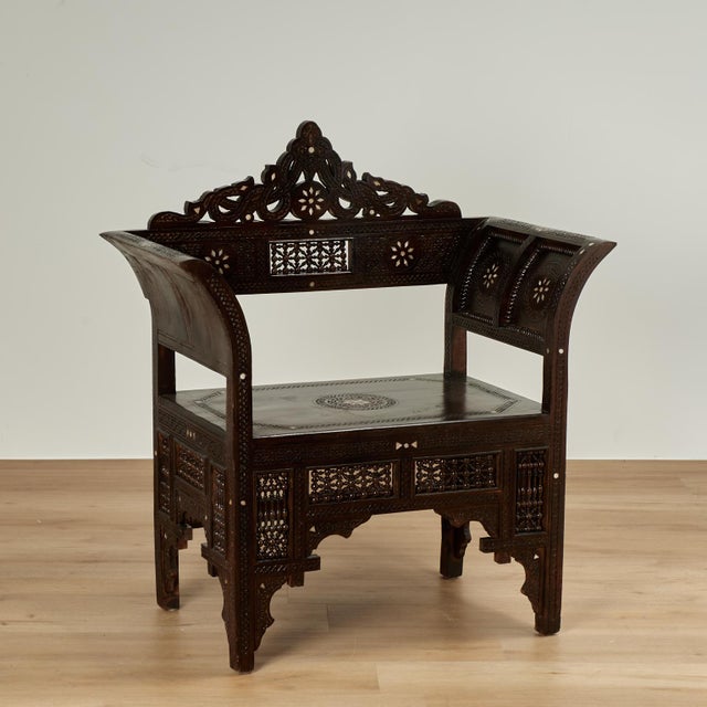 Enchanting pair of 19th century Anglo Indian chairs hand crafted in mahogany with an exotic aesthetic movement flair,...