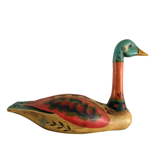 Vintage Folk Art Hand Painted Wooden Duck/ Swan Statue For Sale - Image 10 of 12