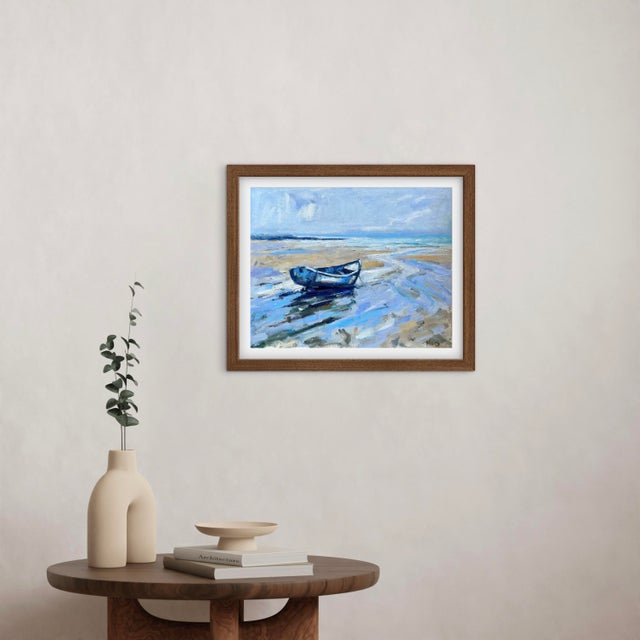 Textile Original Oil Painting – Waiting for the Tide For Sale - Image 7 of 13