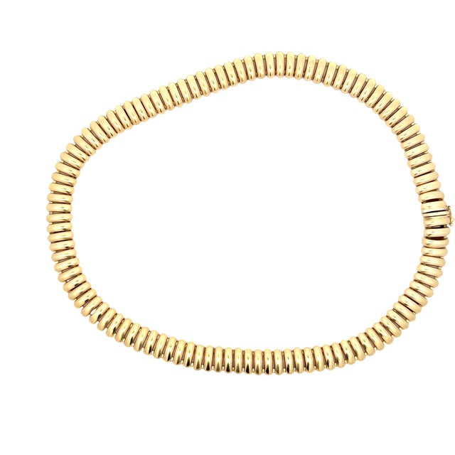 Vintage Italian 14k Gold Tubogas Collar Necklace, Circa 1975 For Sale - Image 4 of 13