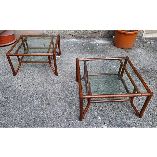 Coffee Table in Bamboo and Glass by Lyda Levi for McGuire, 1970s For Sale - Image 3 of 5