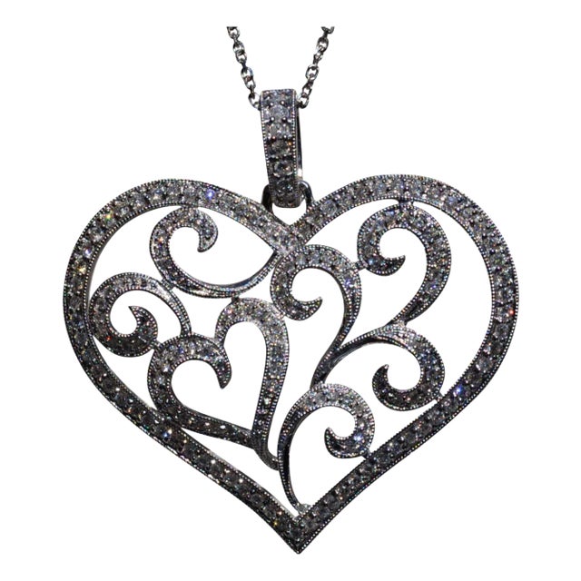 The Lohrs: Large 18K White Gold Diamond Heart Pendant For Sale