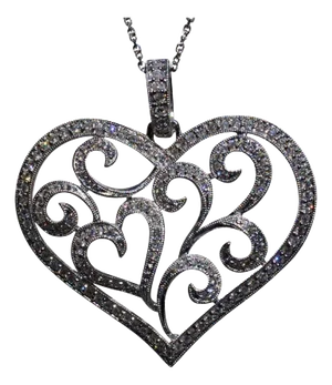 The Lohrs: Large 18K White Gold Diamond Heart Pendant