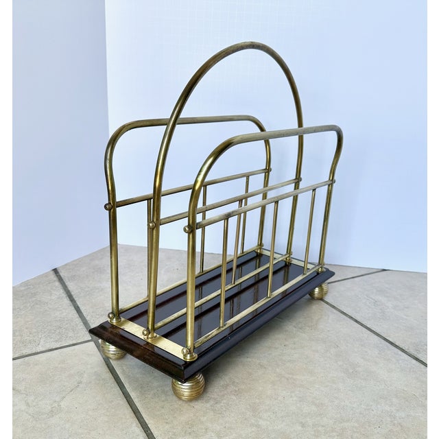 English Victorian Brass Wood Newspaper Magazine Rack For Sale - Image 18 of 18