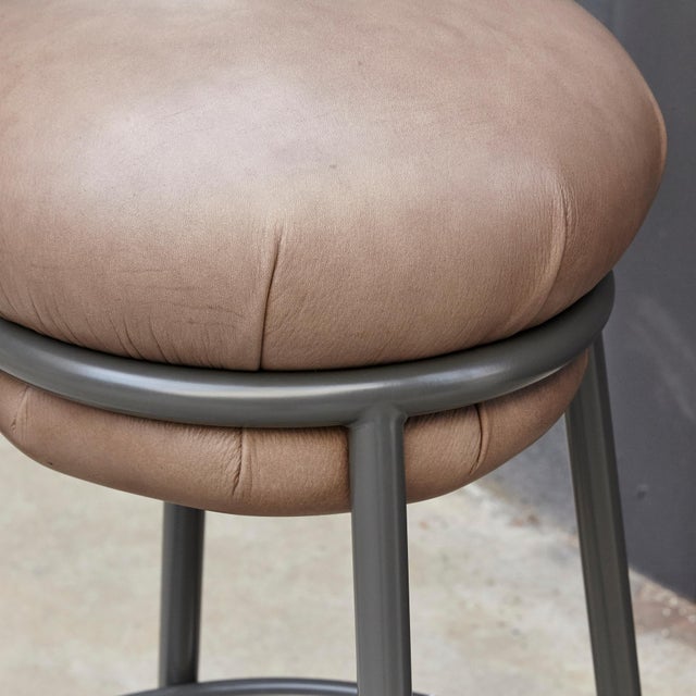 Not Yet Made - Made To Order Leather and Lacquered Metal Grasso Stool in Brown by Stephen Burks For Sale - Image 5 of 14
