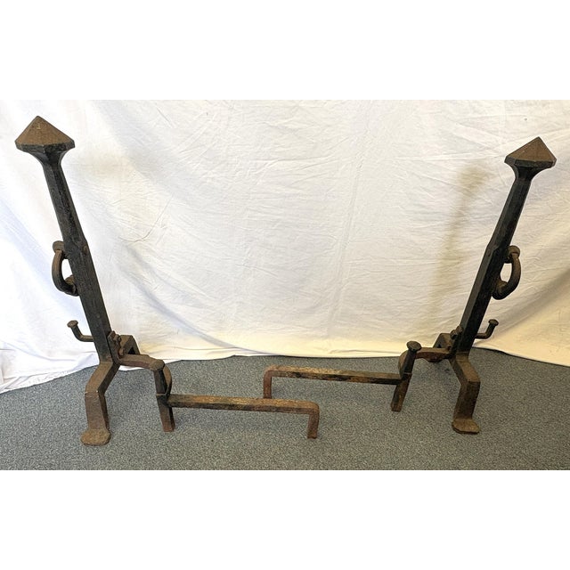 Early 1900's Addison Mizner Mediterranean/ Spanish Colonial Revival Hand Forged Wrought Iron Andirons - A Pair For Sale - Image 16 of 18