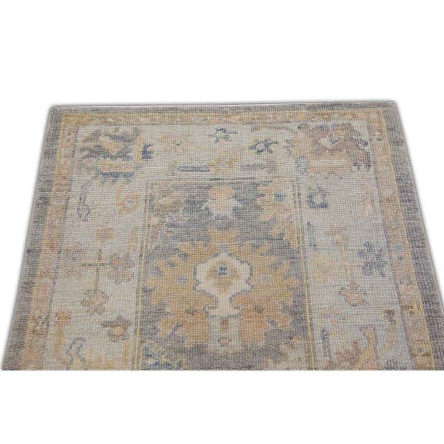 Gray Multicolor Handwoven Turkish Oushak Rug 3'2" X 5' For Sale - Image 4 of 6