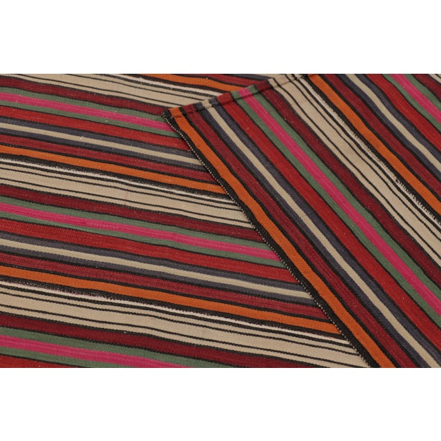 Beige Vintage Persian Kilim, Stripes in Rich Red and Vibrant Jewel Tones - Rug & Kilim For Sale - Image 8 of 8