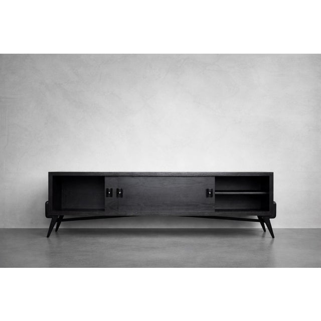 Mid-Century Modern Scandinavian Dark Oak Sideboard with Wooden & Metal Handles, 1960s For Sale - Image 4 of 18