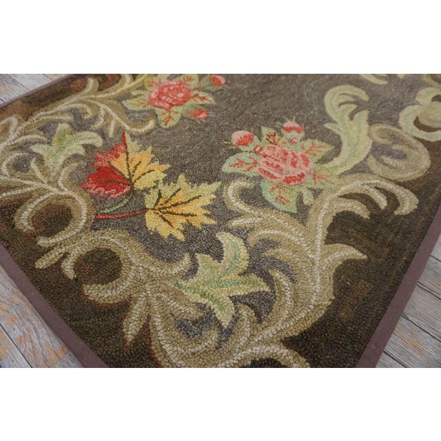 Special Greige Ground Color With Lovely Floral Design Antique American Hooked Rug For Sale In New York - Image 6 of 12