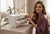 Glamorous, high-end designed Mid-Century Modern jewelry box with clean white lacquered body with suspended clear acrylic...