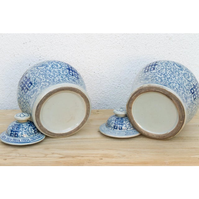 Pair of Blue & White Double Happiness Jars For Sale - Image 9 of 14