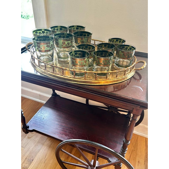 Glass Mid 30th Century Cera “Golden Grapes Green” Cocktail Glassware - Set of 12 For Sale - Image 7 of 8