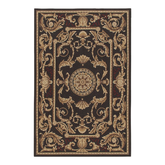 1980s Rug & Kilim’s Aubusson Style Flatweave in Brown With Medallion & Floral Patterns For Sale