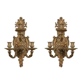 French Louis XIV Style Bronze Sconces - A Pair For Sale
