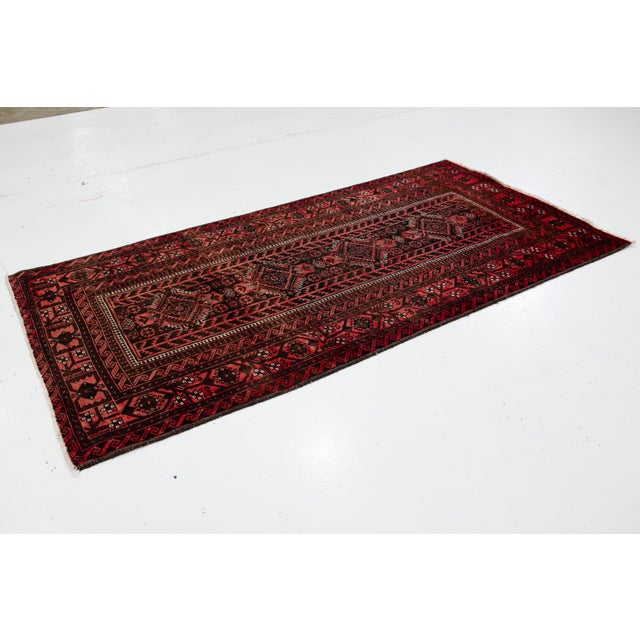 Vintage Tribal Persian Baluch Rug | Hand-Knotted Red & Black Wool Runner For Sale - Image 9 of 9