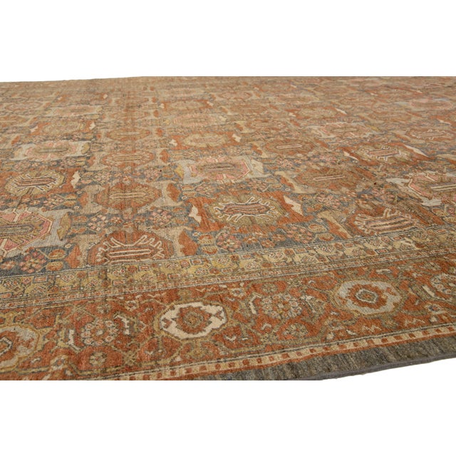 Late 19th Century Floral-Designed Antique Persian Malayer Wool Rug in Gray and Rust (Circa 1890s) For Sale - Image 5 of 10