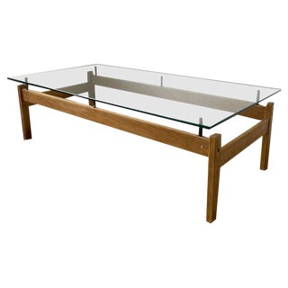 Scandinavian Blond Teak and Glass Coffee Table, 1960s For Sale