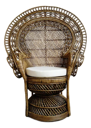 Vintage Grand Tea Stain Wicker Boho Peacock Chair