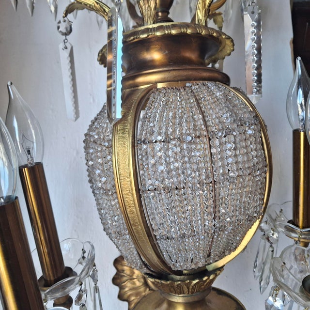 Brass Monumental Hollywood Regency 43" French Style 17-Light Crystal Girandole Wall Sconces Gilt Brass a - Pair For Sale - Image 8 of 18